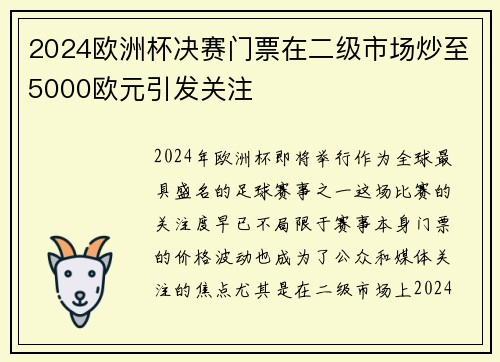 2024欧洲杯决赛门票在二级市场炒至5000欧元引发关注 2024欧洲杯决赛门票在二级市场炒至5000欧元引发关注