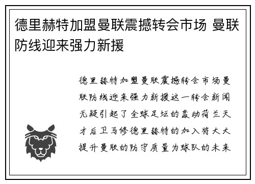 德里赫特加盟曼联震撼转会市场 曼联防线迎来强力新援