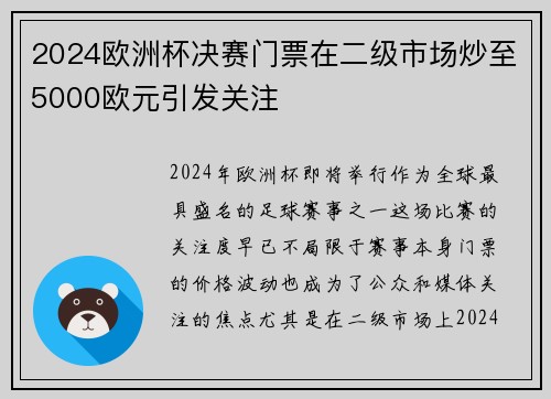 2024欧洲杯决赛门票在二级市场炒至5000欧元引发关注