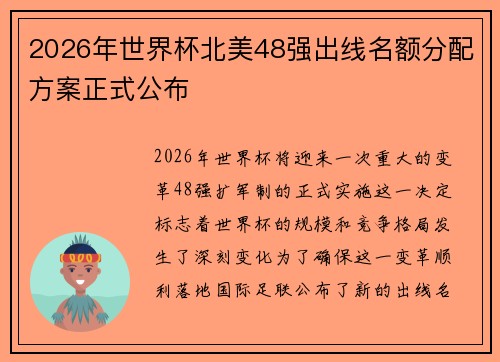 2026年世界杯北美48强出线名额分配方案正式公布